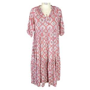 MATTA NY Katia Diu Midi Cotton Print Dress in Rose Size Small
